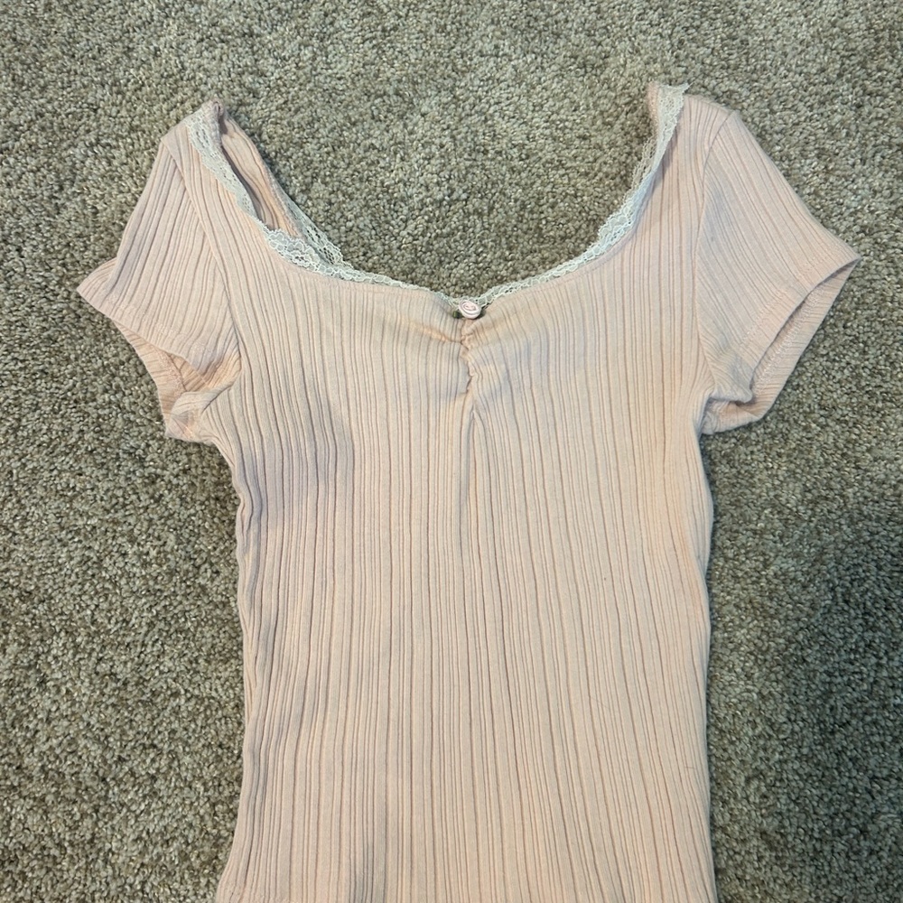 Full Tilt Light Pink Ribbed Lace Blouse